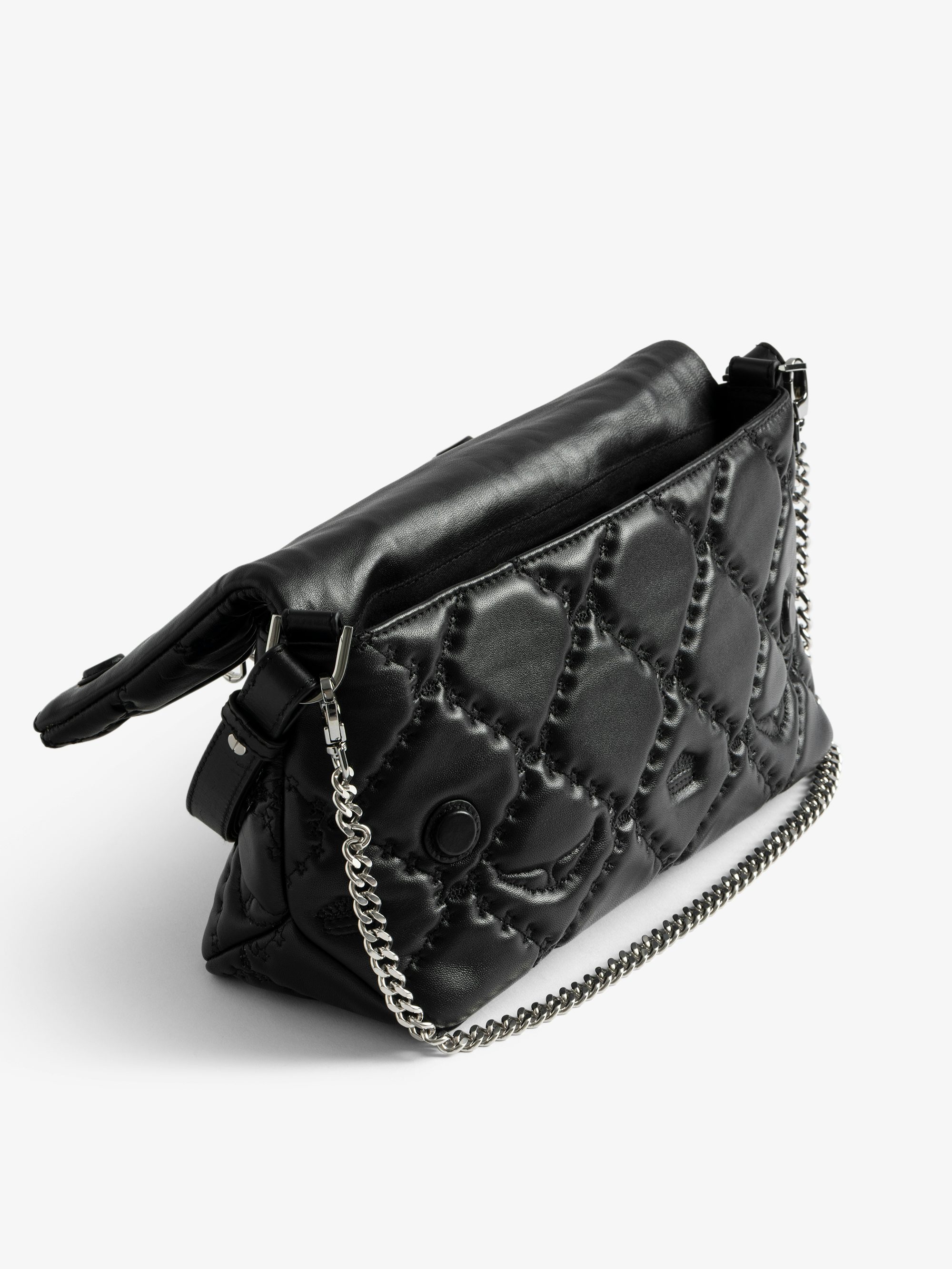 Rocky II Quilted Monogram Bag - Smooth quilted leather bag with monogram shoulder strap, chain, and signature wings.